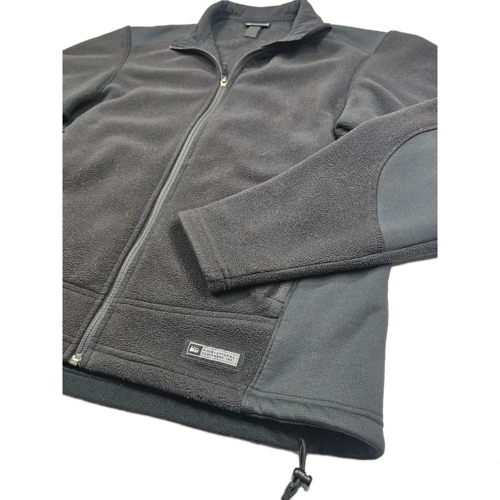 REI Jacket Mens L Fleece Black Polartec Long Sleeve Full Zip Pockets Two Tone